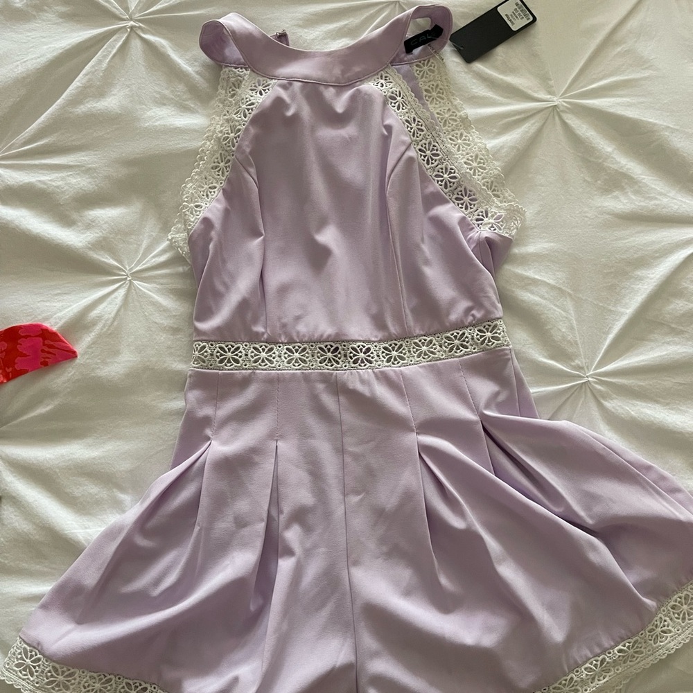 Lilac romper with crochet details in size small